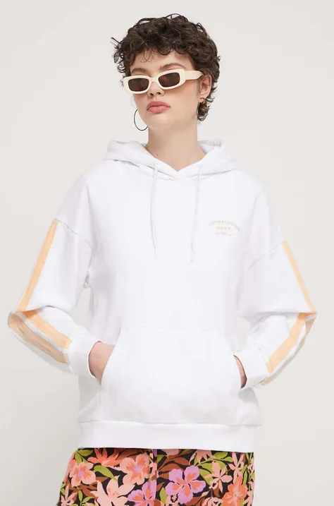 Βαμβακερή μπλούζα Roxy Essential Energy γυναικεία, χρώμα: άσπρο, με κουκούλα, ERJFT04793