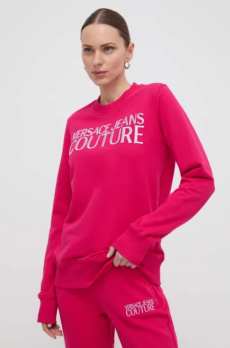 Pamučna dukserica Versace Jeans Couture za žene, boja: ružičasta, s aplikacijom