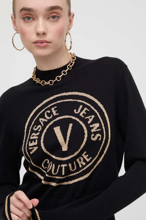 Versace Jeans Couture sweter kolor czarny lekki z półgolfem 76HAFM21 CMH40