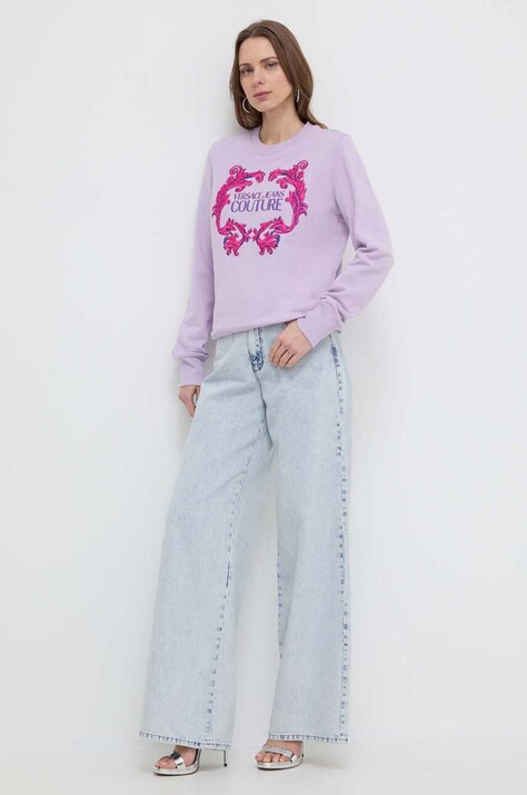 Памучен суичър Versace Jeans Couture в лилаво с принт 76HAIG02 CF01G