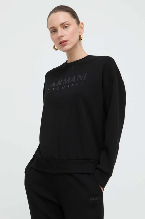 Armani Exchange bluza femei, culoarea negru, cu imprimeu