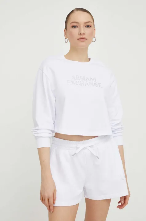 Βαμβακερή μπλούζα Armani Exchange γυναικεία, χρώμα: άσπρο