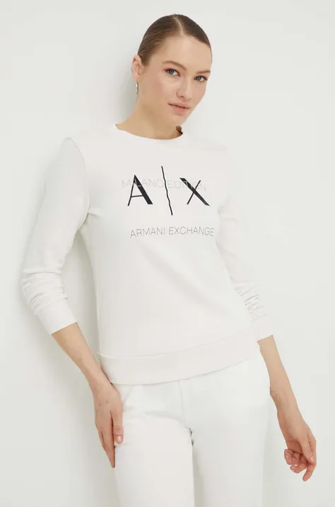 Βαμβακερή μπλούζα Armani Exchange γυναικεία, χρώμα: μπεζ