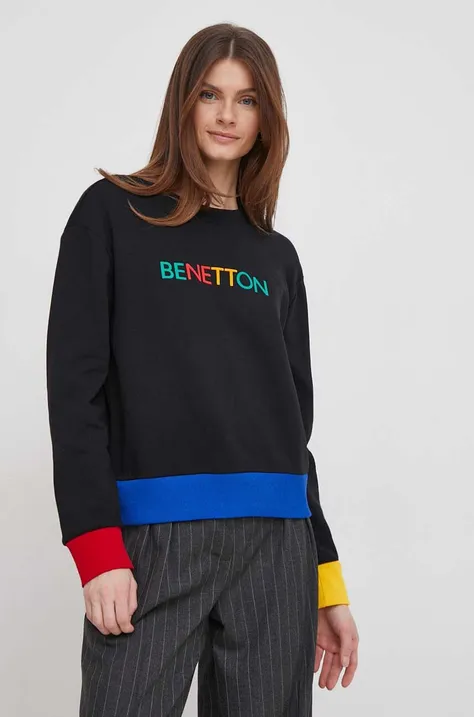 Bombažen pulover United Colors of Benetton ženska, črna barva