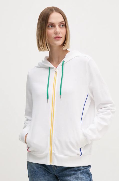 United Colors of Benetton felpa in cotone donna colore bianco con cappuccio