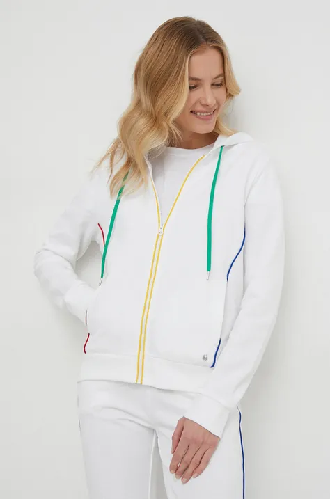 Bavlnená mikina United Colors of Benetton dámska, béžová farba, s kapucňou, jednofarebná