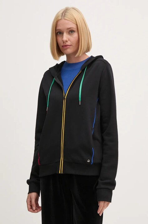 United Colors of Benetton hanorac de bumbac femei, culoarea negru, cu glugă, neted