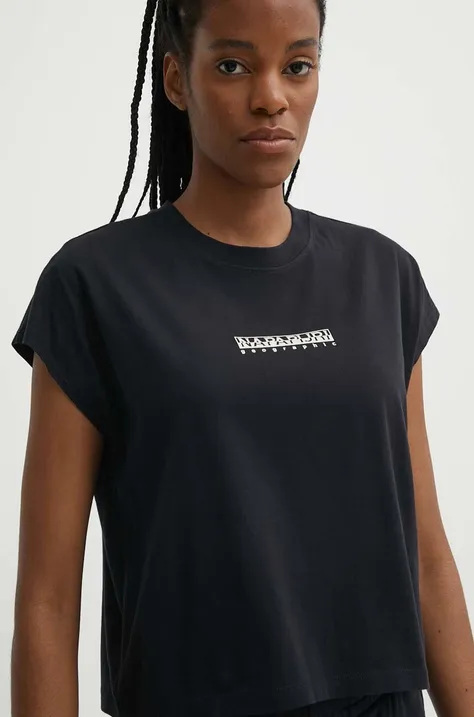Bombažna kratka majica Napapijri S-Tahi ženski, črna barva, NP0A4HOJ0411