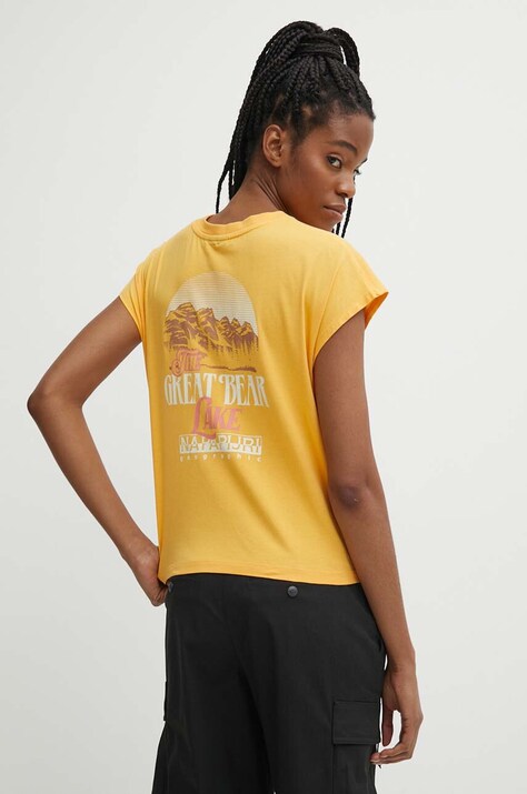 Napapijri tricou din bumbac S-Tahi femei, culoarea galben, NP0A4HOJY1J1