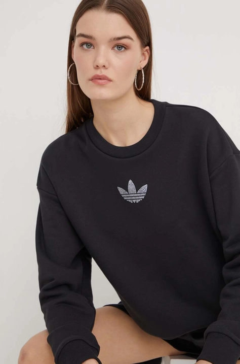 Bavlnená mikina adidas Originals dámska, čierna farba, s nášivkou,  IT9662