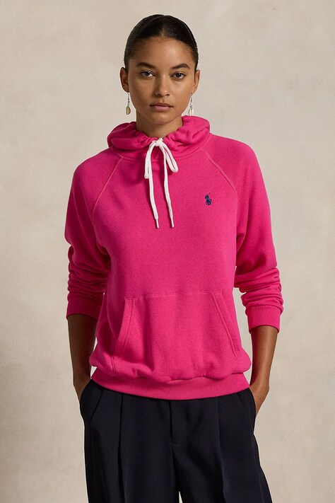 Polo Ralph Lauren hanorac de bumbac femei, culoarea roz, cu glugă, modelator, 211935583