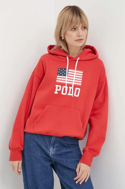 Μπλούζα Polo Ralph Lauren χρώμα: κόκκινο, με κουκούλα, 211935600