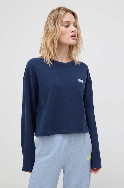 Βαμβακερή μπλούζα American Vintage TEE SHIRT COURT ML COL BATEAU γυναικεία, χρώμα: ναυτικό μπλε HOD03AE24