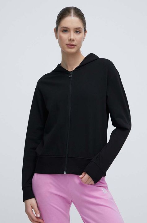 Μπλούζα EA7 Emporio Armani χρώμα: μαύρο, με κουκούλα