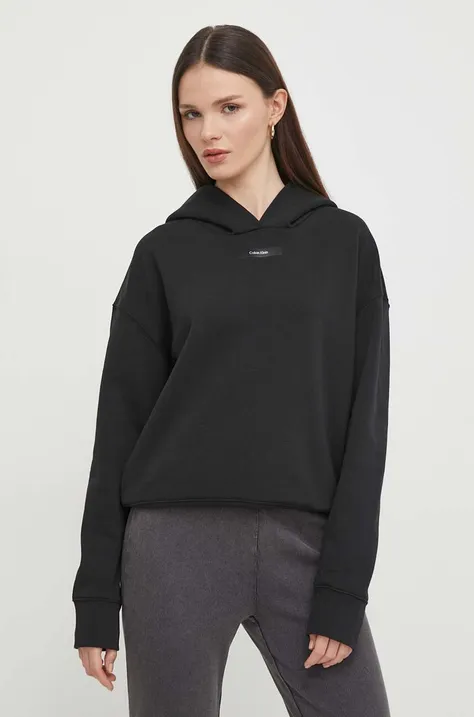 Mikina Calvin Klein dámska,čierna farba,s kapucňou,jednofarebná,K20K206631