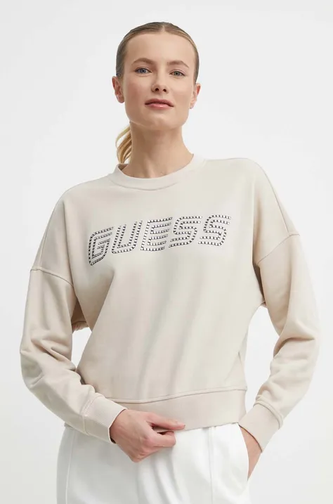 Guess bluza SKYLAR femei, culoarea bej, cu imprimeu, V4GQ07 K8802