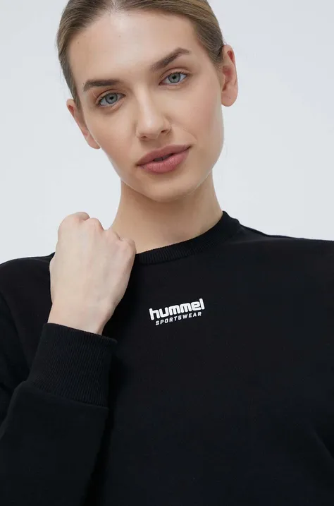 Βαμβακερή μπλούζα Hummel γυναικεία, χρώμα: μαύρο