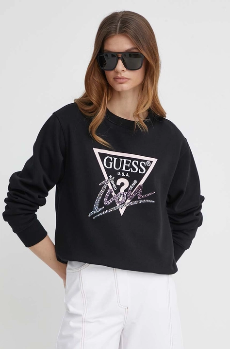 Dukserica Guess ICON za žene, boja: crna, s tiskom, W4GQ09 KB681