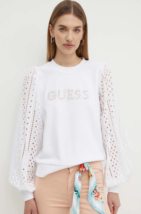 Guess bluza SANGALLO femei, culoarea alb, cu imprimeu, W4GQ07 KBKM0