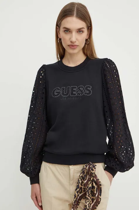 Guess bluza SANGALLO damska kolor czarny z aplikacją W4GQ07 KBKM0