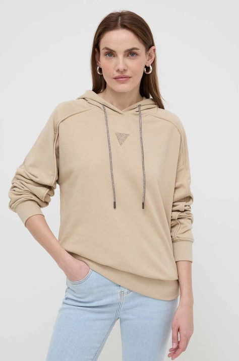 Guess felpa donna colore beige con cappuccio W4GQ12 KBK32