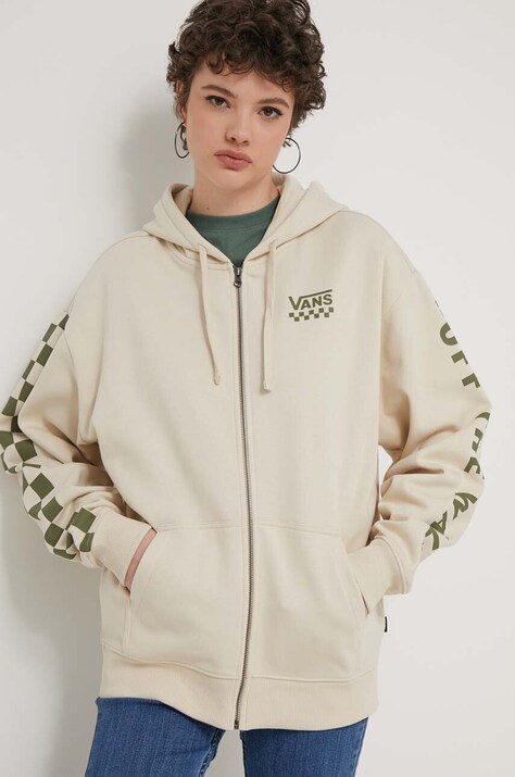 Vans bluza femei, culoarea bej, cu glugă, cu imprimeu