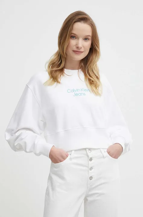 Pamučna dukserica Calvin Klein Jeans za žene, boja: bijela, s tiskom