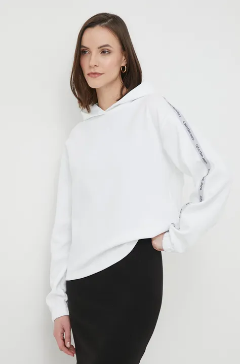 Кофта Calvin Klein Jeans женская цвет бежевый с капюшоном с принтом