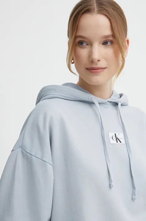 Bombažen pulover Calvin Klein Jeans ženska, s kapuco