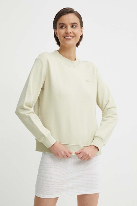 Calvin Klein Jeans bluză femei, culoarea verde, uni J20J223085