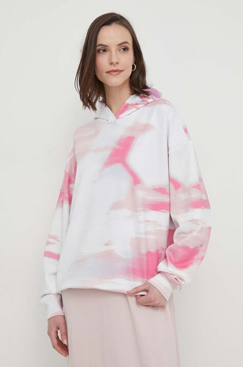 Calvin Klein Jeans felpa in cotone donna colore bianco con cappuccio