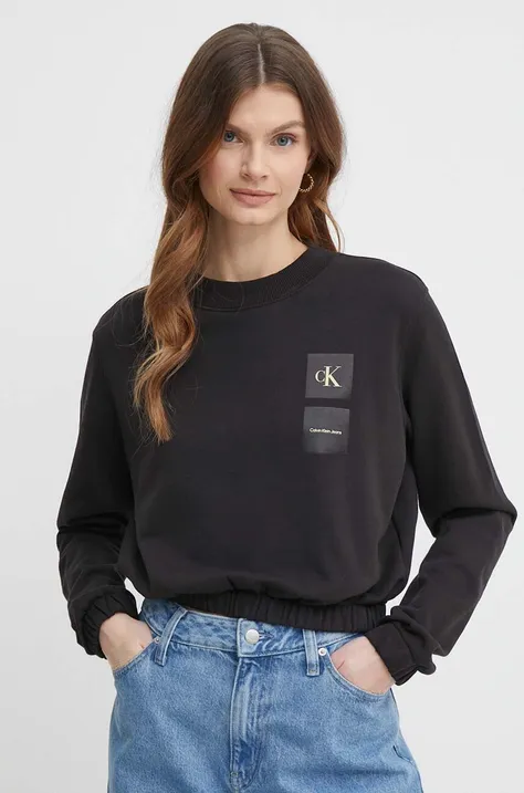 Bavlnená mikina Calvin Klein Jeans dámska, čierna farba, s potlačou, J20J223081