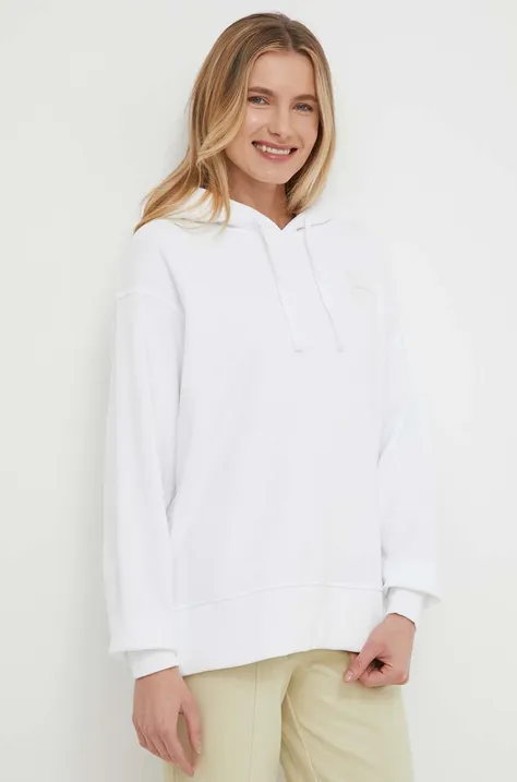 Bavlnená mikina Calvin Klein Jeans dámska,biela farba,s kapucňou,s potlačou,J20J223087