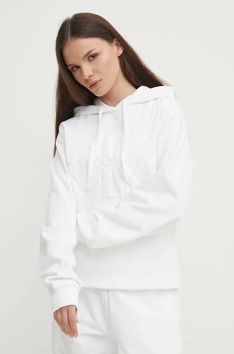 Pulover Calvin Klein Jeans ženski, bela barva, s kapuco, J20J223091