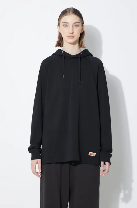 Fjallraven cotton sweatshirt Vardag Hoodie women's black color hooded smooth F86987