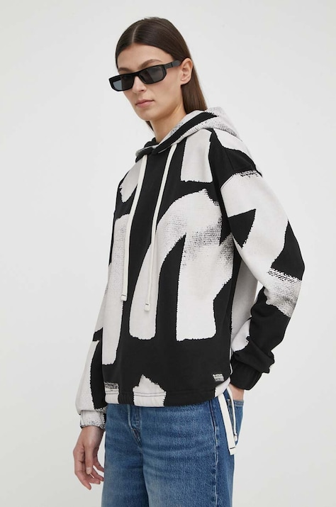 G-Star hanorac de bumbac femei, culoarea negru, cu glugă, cu imprimeu