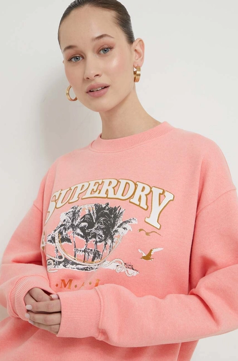 Pulover Superdry ženska, roza barva