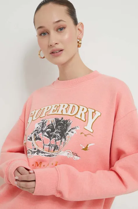 Mikina Superdry dámska, ružová farba, s potlačou