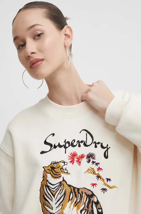 Superdry bluza damska kolor beżowy z aplikacją