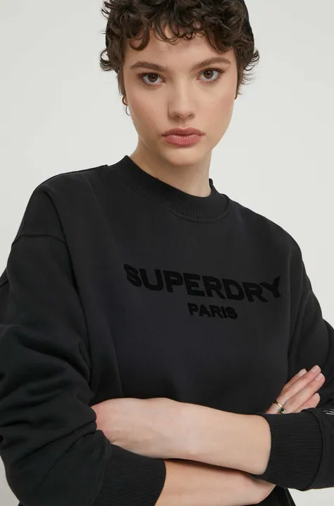 Pamučna dukserica Superdry za žene, boja: crna, s tiskom