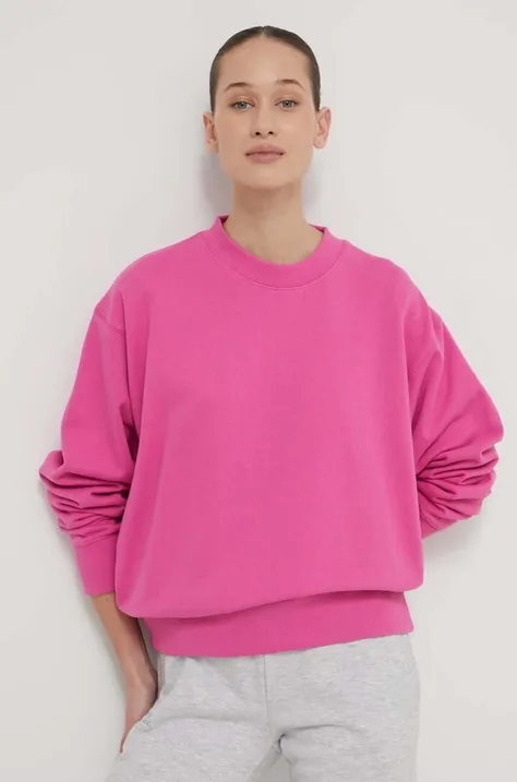 Bavlněná mikina Superdry dámská, růžová barva, s aplikací