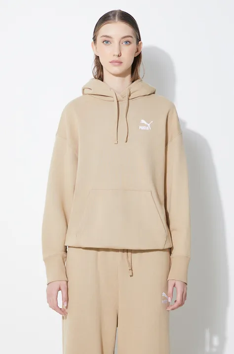 Puma cotton sweatshirt BETTER CLASSIC women's beige color hooded 624227