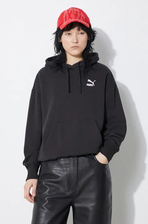 Βαμβακερή μπλούζα Puma BETTER CLASSIC γυναικεία, χρώμα: μαύρο, με κουκούλα, 624227