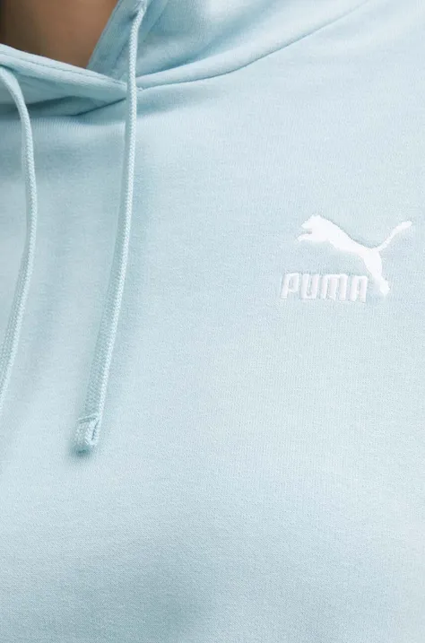 Puma bluza bawełniana BETTER CLASSIC damska kolor niebieski z kapturem z aplikacją 624229