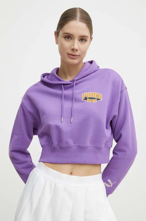 Хлопковая кофта Puma женская цвет фиолетовый с капюшоном с принтом 624346