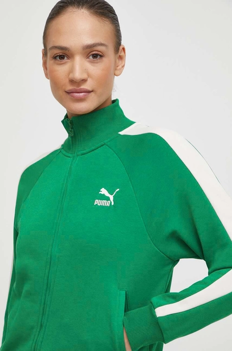 Puma sweatshirt Iconic T7 women's green color 625602