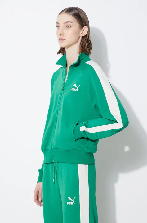 Puma sweatshirt Iconic T7 women's green color 625602