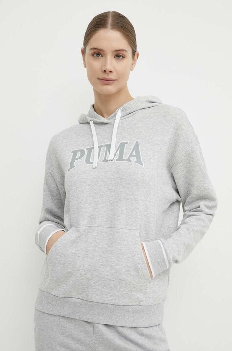 Puma bluza SQUAD femei, culoarea gri, cu glugă, melanj, 677899