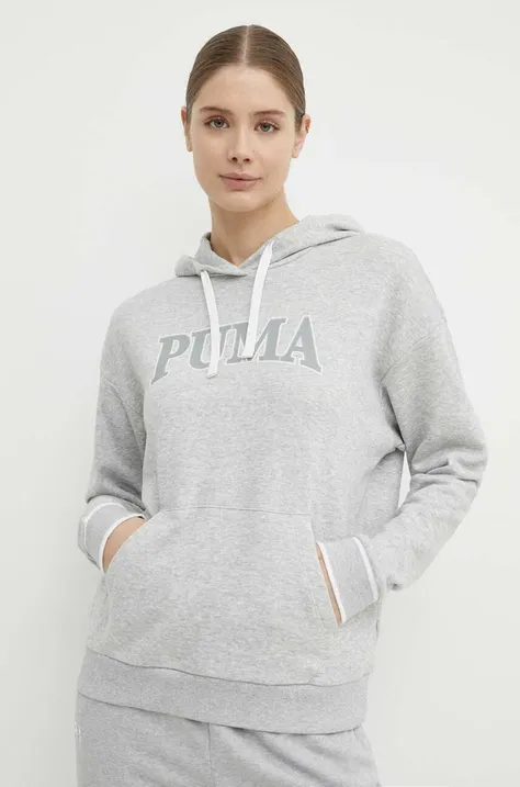 Pulover Puma SQUAD ženska, siva barva, s kapuco, 677899