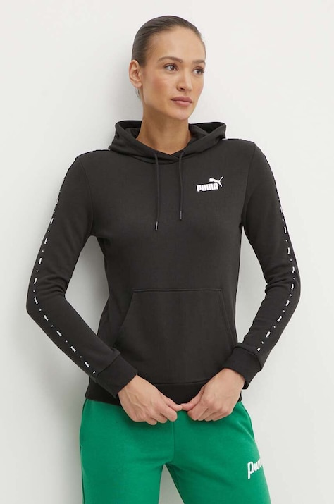 Puma bluza femei, culoarea negru, cu glugă, cu imprimeu, 677921